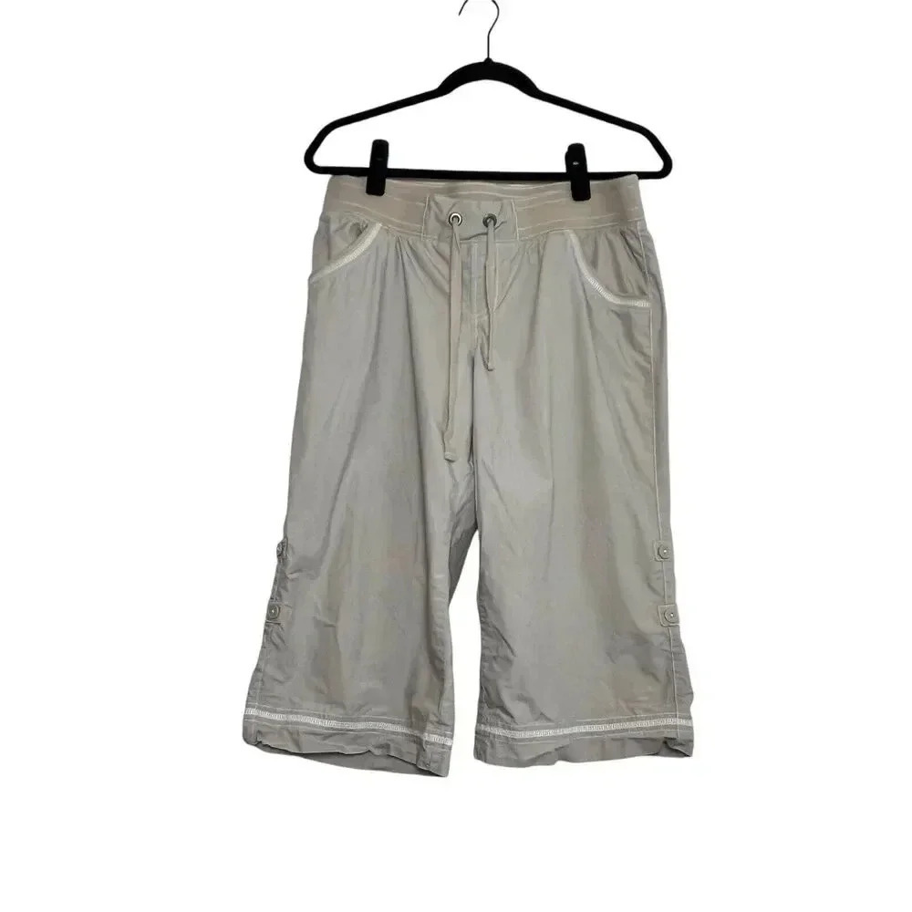 Merona Pants Size M Relaxed Fit Wide Leg Women's Tan Beige Cropped Drawstring